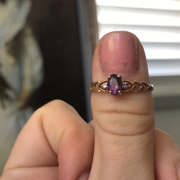 10k yellow gold with real diamond/amethyst 6.5 - Picture 7 of 11